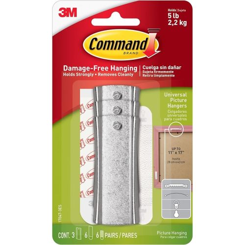 Command 5 lb Universal Picture Hanger, 3 Frame Hangers, 6 Command Strips and 6 Frame Stabilizer Strips for Sawtooth, D-Ring, Wire, Keyhole and Other Frames, Damage-Free Christmas Decorations
