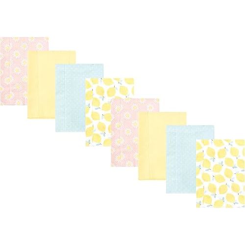 Hudson Baby Cotton Poly Flannel Burp Cloths Multipack, Lemon Daisy 8-Pack, One Size