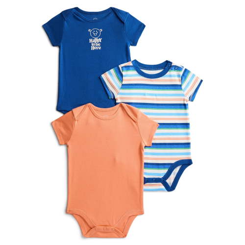 Wonder Nation Baby Boys Bodysuit with Short Sleeves, 3-Pack, Sizes 0-24 Months