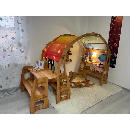 Waldorf Playstand 140cm Medium with desk table and bench Christmas Kids Gift 1st Birthday Playtent Indoor Playground Wooden Shelf