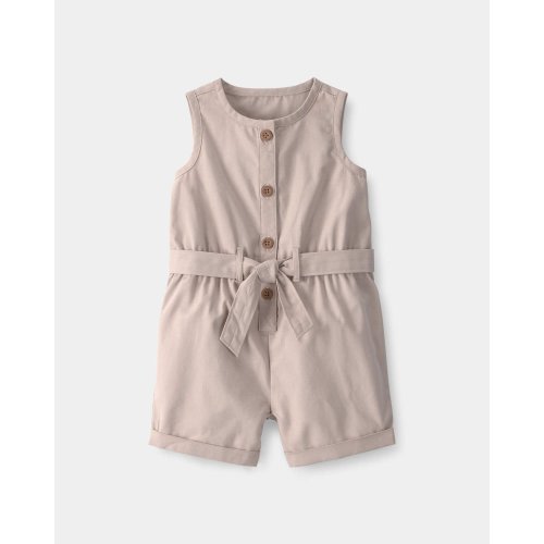 Baby Girl Canvas Sleeveless Romper - Khaki | Carter's