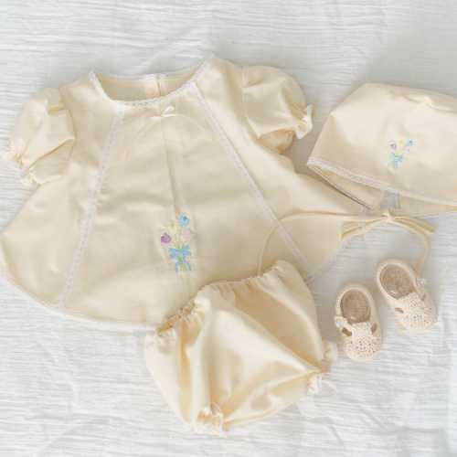 Coming Home Outfit Baby Girl Cream Newborn Set Handmade Heirloom Floral Embroidered Romper Crochet Booties Gift