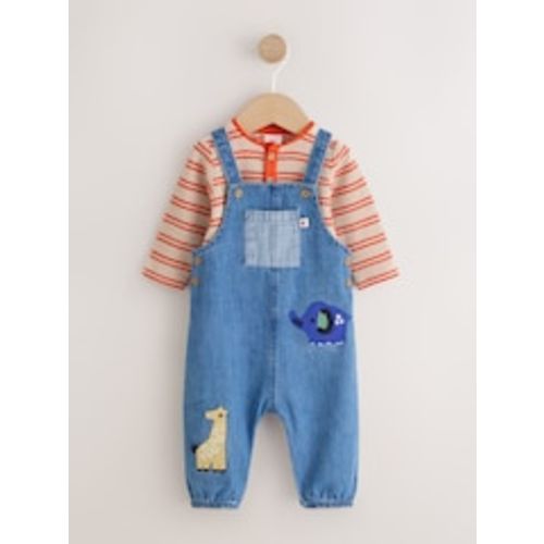 Buy Blue Character Denim Dungaree and Textured Bodysuit Baby Set (0mths-2yrs) from Next USA
