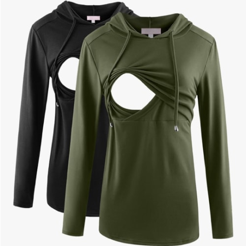 Bhome Nursing Shirt Long Sleeves Hoodie Breastfeeding Top Sweatshirt