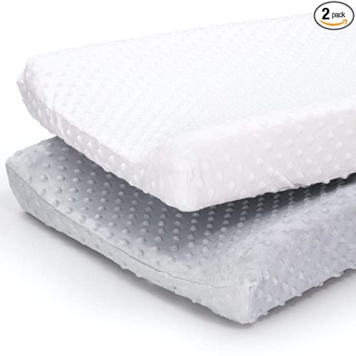 The Peanutshell Baby Girl Changing Pad Covers Set of 2 - Ultra Soft Baby Cover – Fits Standard Changing Table Pads, Durable, Machine Washable Sheets - Pink & White Minky
