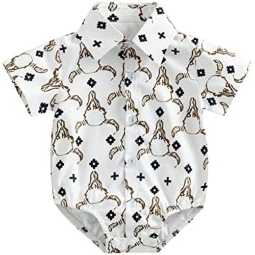 BULINGNA Baby Boy Cowboy Shirt Romper One-Piece Jumpsuit Western Clothes