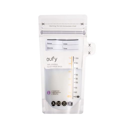 eufy Breast Milk Storage Bag with Temperature Sensing Color Change, Milk Storing Bags for Breastfeeding, 7 oz Disposable Storage Bags, Self-Standing, Leakproof Milk Freeze Storage Pouches (120 Pieces)