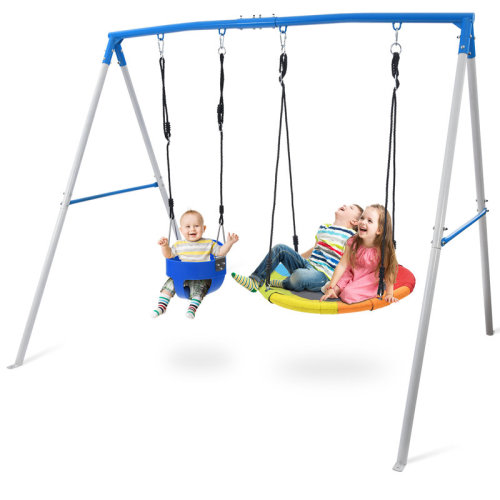 Klo Kick 700lbs Metal Swing Set with 1 Saucer Swing and 1 Toddler Swing & Reviews | Wayfair