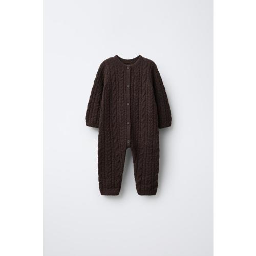 CABLE KNIT JUMPSUIT - Dark brown | ZARA United States