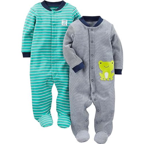 Simple Joys by Carter's baby-boys 2-way Zip Thermal Footed Sleep and Play, Pack of 2