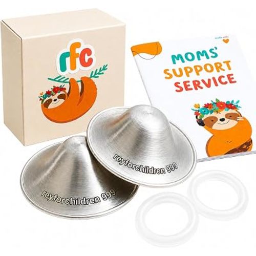 RFC Silver Nursing Cups - 999 Silver Nursing Pad - Nipple Shield Kit for Nursing Newborn - Breastfeeding Essentials - Nipple Cover Breastfeeding - With Silicone Ring & Cleaning Scotch & Case (REGULAR)