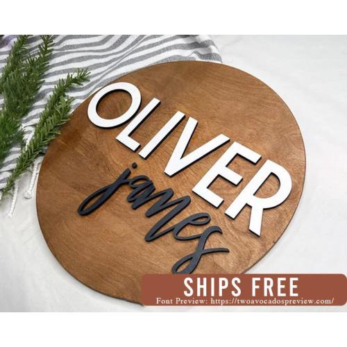 Nursery name sign, above crib sign, round name sign, custom name sign, boy name sign, boy nursery sign, nursery decor, baby name sign
