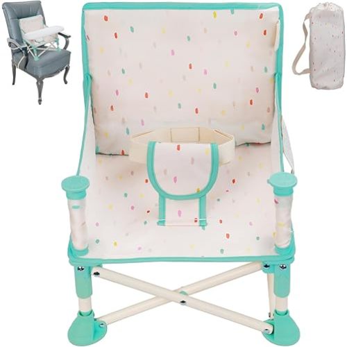Tiny Marvels Portable 3-in-1 Baby Booster Seat, Cozy Floor Seat, Feeding Seat with Tray, Compact Foldable Toddler Booster with Child Safety Belt Carry Bag, Perfect for Travel (Cream Confetti)