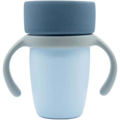WeeSprout Baby Training Cup - Silicone Sippy Cup with Removable Handles for Weaning Off Bottle - Transition Spill-Proof Toddler Cups - No-Spill Design (Pastel Blue/Navy/Light Gray)