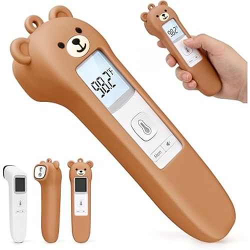 Bear Silicone Case Compatible with GoodBaby Thermometer for Adults and Kids, Cute Cartoon Thermometer Protective Case, Help Restless Baby Temperature, for Travel, Home and Outdoor (Brown)