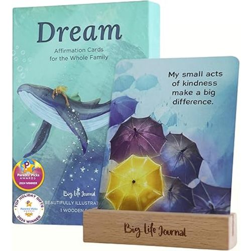 Big Life Journal Dream Affirmation Cards for Kids – 52 Illustrated Positive Message for Kids & Teens with Display Stand – Inspire Gratitude, Confidence & Joy – Gift for Teachers, Family & Friends