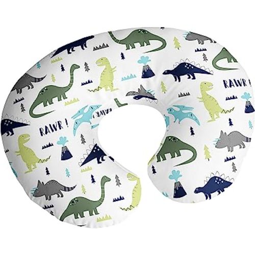 Sweet Jojo Designs Mod Dino Nursing Pillow Cover Breastfeeding Pillowcase for Newborn Infant Bottle or Breast Feeding (Pillow NOT Included) - Blue Green and Grey Modern Dinosaur