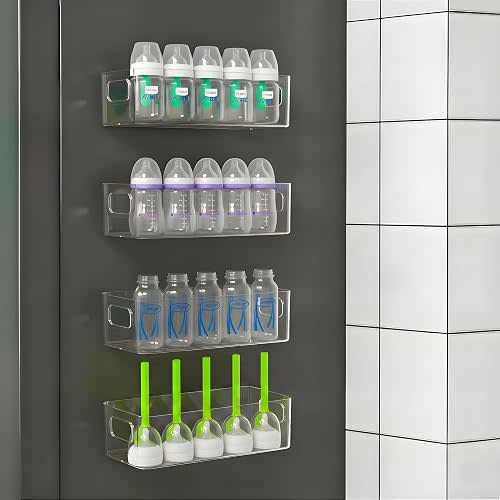 MGY 4Pack Clear Magnetic Baby Bottle Organizer for Refrigerator, Space-Saving Storage for Baby Bottles,Bottle Organizer for kitchen