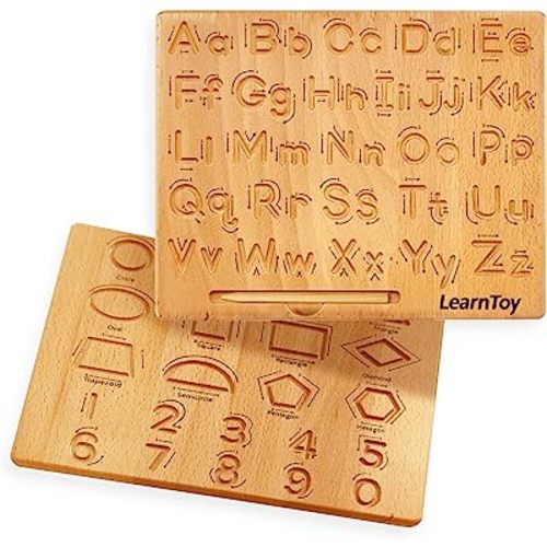 LearnToy Montessori Wooden Alphabet Tracing Board - Educational Toy for Kids - Fine Motor Skills Development - Double-Sided Writing Practice - Ideal Gift for Preschool 3-5 Years Old.