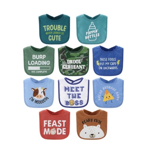 Oh Boy! Baby Boy Terry Bibs Set of 10