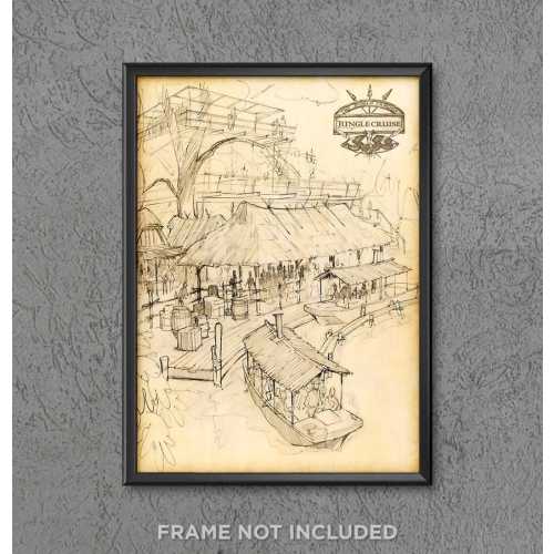 Jungle Cruise Dock Concept Art Print Poster Disney World Disneyland Drawing Sketch Skipper Load Loading Boat Back Side Water Wall Decor 3871