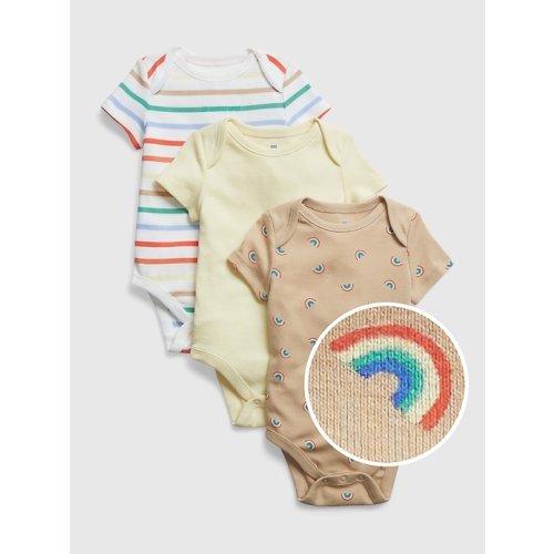 Baby Print Short Sleeve Bodysuit (3-Pack) in new off white, size: 0-3 M