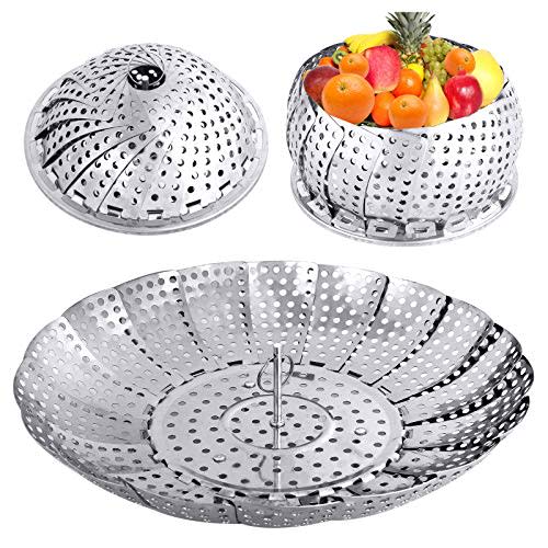 Veggie Vegetable Steamer Basket, Folding Steaming Basket, Metal Collapsible Stainless Steel Steamer Basket Insert, for Cooking Food, Expandable Fit Various Size Pot(5.3" to 8.6") YLYL