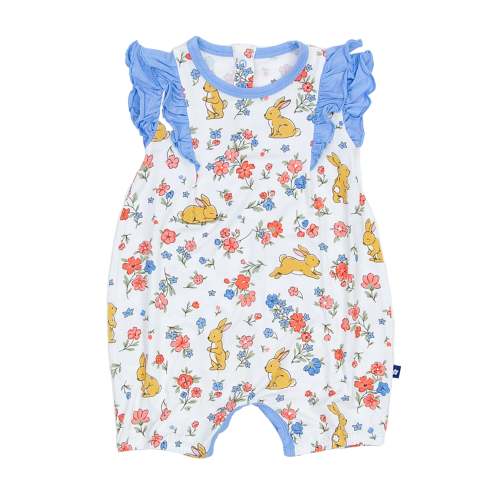 Larkspur Baby | Ruffle Shorty Romper in Summer Bloom Bunny