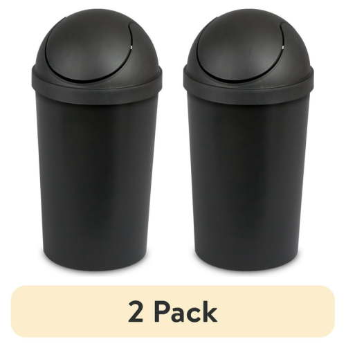 (2 pack) Sterilite 3 gal Plastic Round Swing Top Bathroom Trash Can, Black