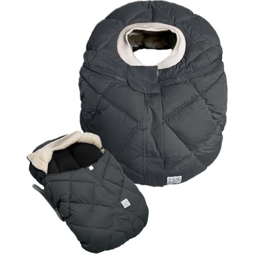 7AM Enfant Car Seat Covers - Cocoon Baby Cover for Boys & Girls, Rain & Snow Repellent, Breathable Windproof, Center Zipper, Universal Fit for Infant Car Seat (0-12M) (Smokey Quilted)