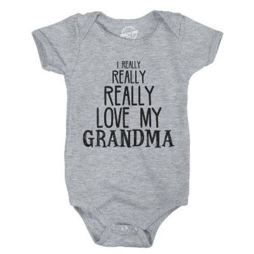 Baby Really Really Love My Grandma Cute Funny Infant Shirt Newborn outfit Shower - Crazy Dog Baby Bodysuit Gift for Mom Light Grey 6 Months