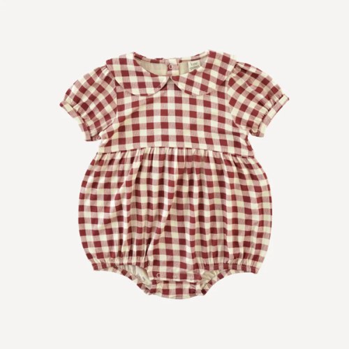 short sleeve peter pan bubble | berry gingham | bamboo
