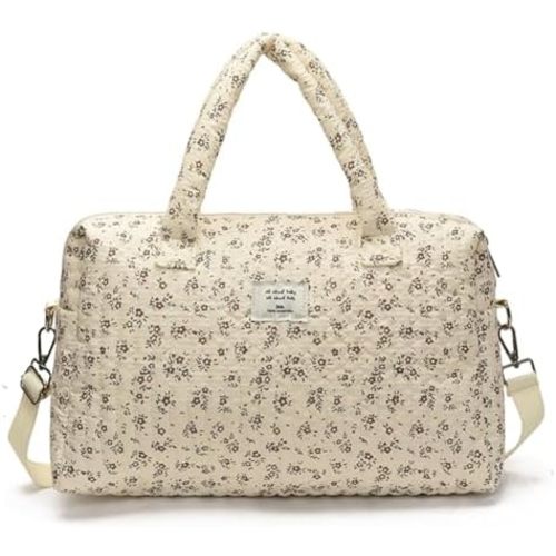 Quilted Duffle Bag For Women Cute Weekender Bag Floral Travel Bag Aesthetic Puffer Duffle Bag Cotton Diaper Tote Bag