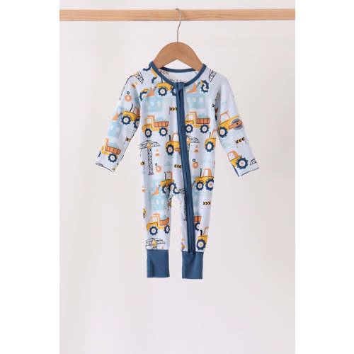 Blue Construction Trucks Zip Bamboo Romper – HoneyBean