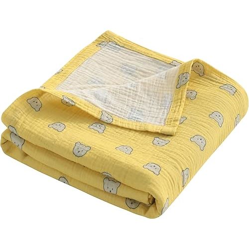 NTBAY Muslin Baby Swaddle Blanket, 2-Layer, 30x40 Lightweight Receiving Blanket for Newborns and Infants, Crib Stroller Travel Use, Honey Bear