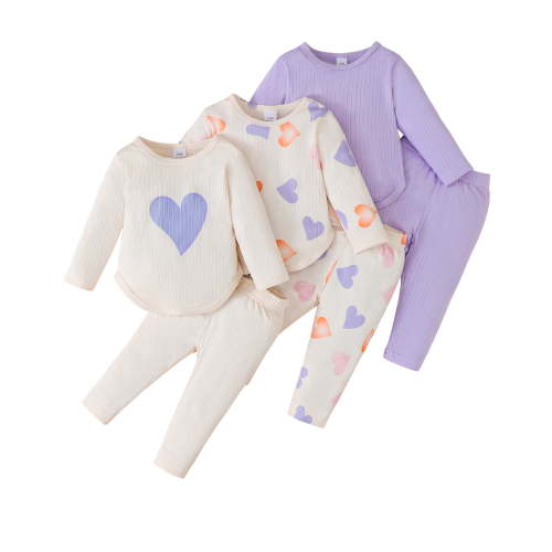 6 Months Baby Girls Clothes 12 Months Girls 3 Pack Fall Winter Outfits Infant Girl Long Sleeve Top Pants 6PCS Clothing Set Purple