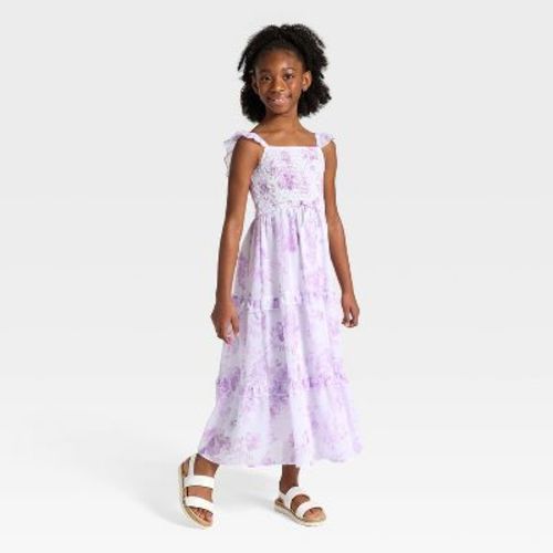 Girls' Chiffon Floral Printed Maxi A-Line Dress - Cat & Jack™ Lilac Purple XS