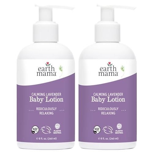 Earth Mama Calming Lavender Baby Lotion for Dry Skin, Calendula Cream for Newborn Skin Care, Organic Moisturizer for Children, Aloe Juice, Rooibos, & Shea Butter, Lavender Lotion, 8 Fl Oz (2Pk)