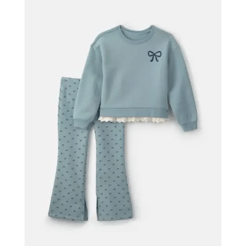 Girls 2-Piece Bow Fleece Pullover & Pant Set - Blue | Carter's