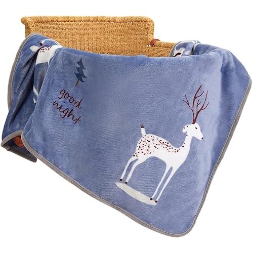 TILLYOU Toddler Flannel Blanket - Warm Cozy Baby Blanket for Boys and Girls, Smooth Cute Lightweight Blanket for Bedding Crib Stroller, 40×50 inches, Navy Deer
