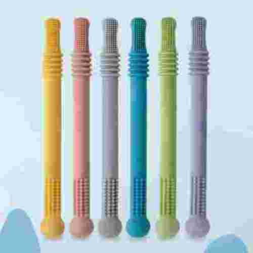 Happy Date Hollow Teether Tubes, Chew Straw Toy for Infant Toddlers Silicone Teething Toys for Babies 3-12 Months BPA Free/ Freezable/ Dishwasher and Refrigerator Safe