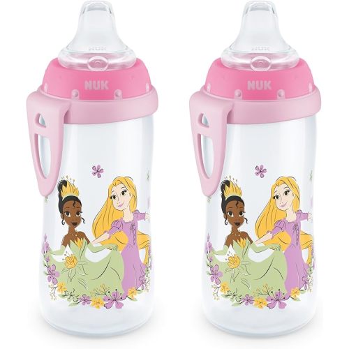 NUK Active Sippy Cup, 10 oz, 2 Pack, Disney Princess, BPA-Free, Soft Spout, Spill-Proof Cup