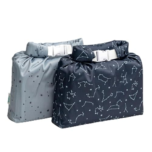 Set of 2 Water Resistant Wet Bags for Storing Laundry or Cloth Diapers Travel Size Wet Bag Daycare Beach Pool Wet Swimsuit Roll Top for Air Tight Odor Contained Washable Reusable (Night Sky)