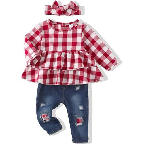 Renotemy Toddler Girl Clothes Baby Girl Outfits Infant Jeans Pant Set 9M-5T