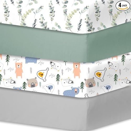 Bimocosy Crib Sheets 4 Pack, Baby Crib Sheets Fitted for Boys and Girls Breathable & Snug Fit, Soft Toddler Bed Sheets for Standard Crib Mattress Nursery Daycare Essentials, Bear Cub