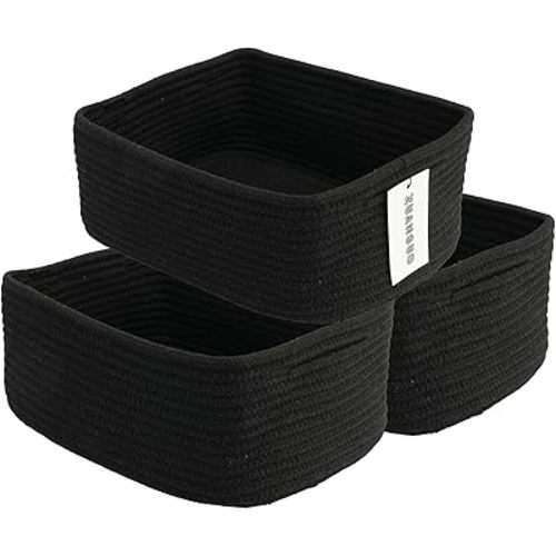 XUANGUO Small Woven Storage Baskets for Shelves, 13" x 9" x 5", Black