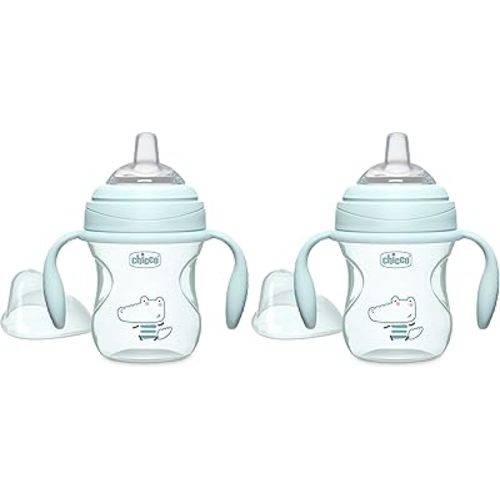 Chicco Transition Sippy Cup with Silicone Spout and Spill-Free Lid 7oz. | Calibration Markings | Removable Handles | Top-Rack Dishwasher Safe | Easy to Hold with Ergonomic Indents | Sage | 4+ months