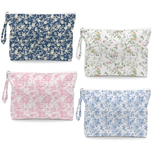 4PCS Wet Bag Toiletry Bags Large Cosmetic Bag Pastel Ditsy Floral Travel use Pouch With Zipper for Swimsuit, Beach Pool Diapers Dirty Yoga Gym Clothes Zipper Pouch