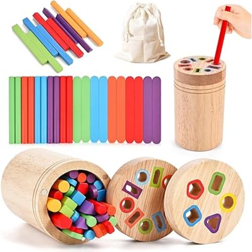 Wooderma Color Sorting Toys for Toddlers, Montessori Toys for 3 4 5 Year Old, Wooden Montessori Color Learning for Toddlers, Fine Motor Skills Sensory Toy for for Baby Boys Girls