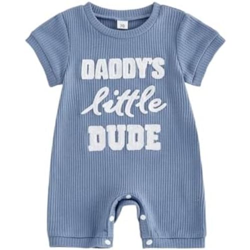 Sejardin Newborn Infant Baby Boy Summer Jumpsuit Letter Embroidery Short Sleeve Crew Neck Romper Waffle Outfit